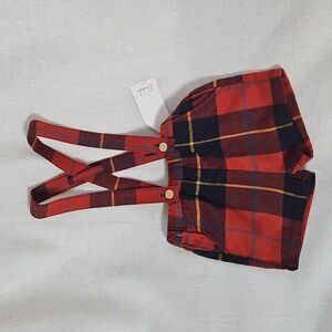 NWT Dadati 24M Baby Boy's Shorts With Checkered Red And Blue Tartan Straps